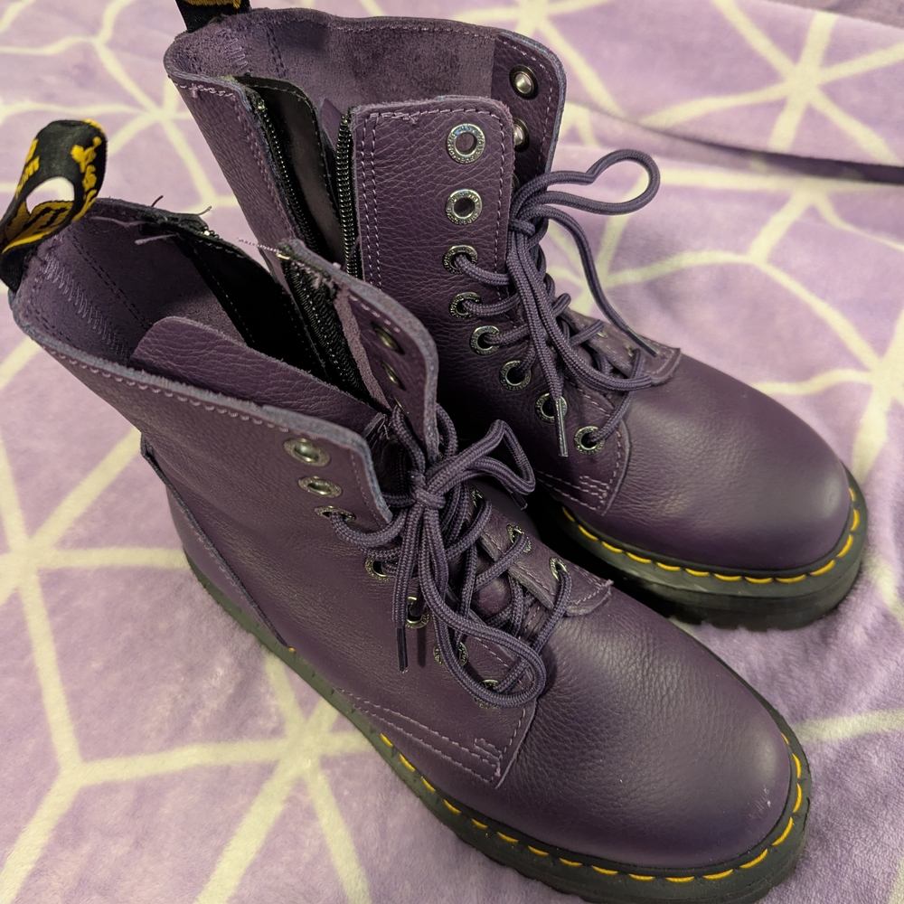 Dr. Martens Purple Combat Boots with Signature Stitching